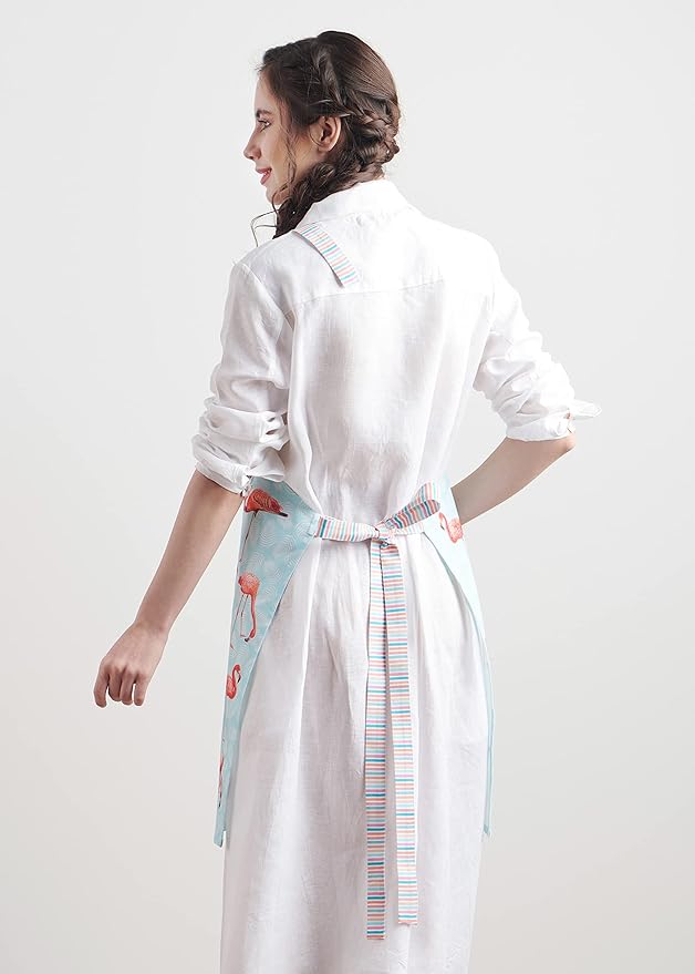 Maison d' Hermine Aprons for women with Pocket 100% Cotton (27.50"x31.50") | Adjustable Neck Strap & long ties Apron Men Chef Wedding Cooking Gardening Server Maid