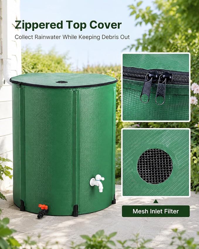 200 Gallon Collapsible Rain Barrel, Portable Rain Water Collection Barrel, Rainwater Collection System with Spigots and Overflow Kit, Rain Barrels to Collect Rainwater from Gutter