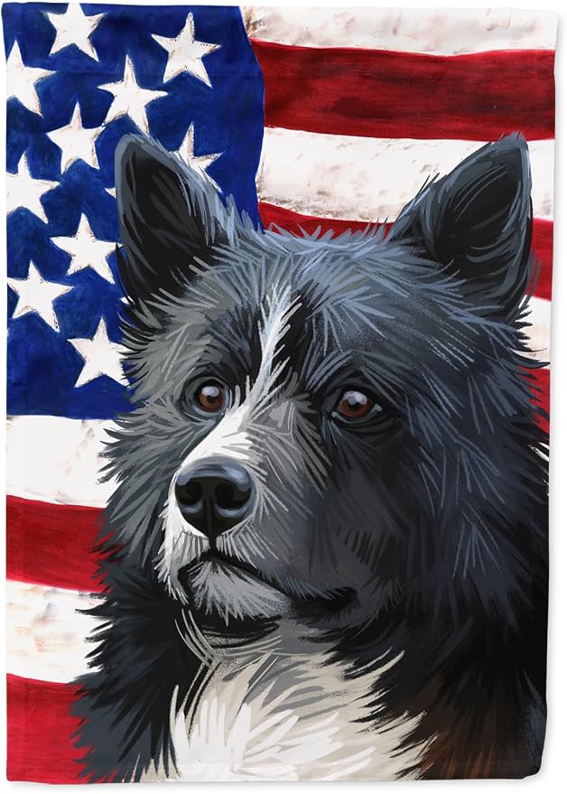 Caroline's Treasures CK6586GF Karelian Bear Dog American Flag Garden Flag Mailbox Flag Decorative Yard Flag Banner Outside Patio Artwork Yard Flower Beds, Garden Size, Multicolor
