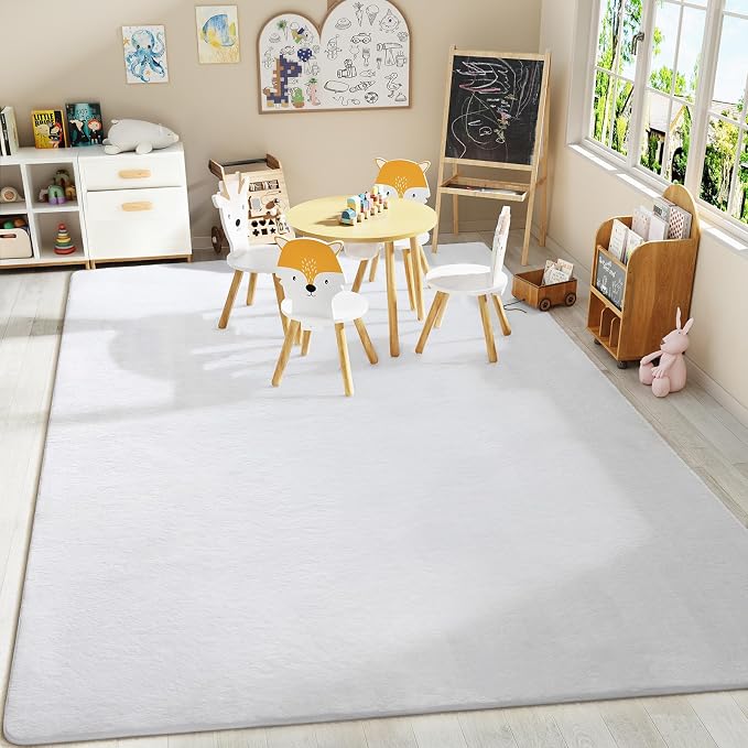 Amearea Modern Area Rugs for Bedroom Living Room, 4x6 White Memory Foam Rug | Thickened Fluffy Indoor Washable Rugs Non Slip Minimalist Carpet for Kids Boys Girls Dorm Nursery Room Decor