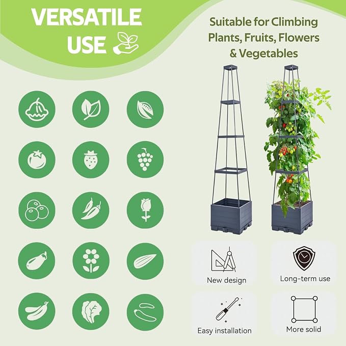 Self Watering Tomato Planter for Growing Tomatoes - 55" Raised Garden Bed Planter Box with Trellis for Climbing Plants - Tomato Support Cage for Vine Vegetables Flowers Greenhouse Indoor Outdoor