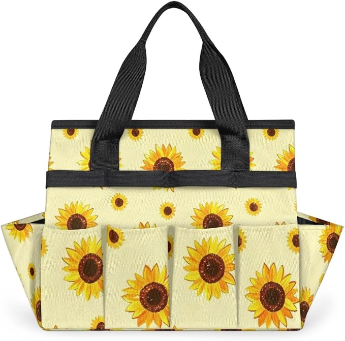 Sunflower Gardening Tool Bag,Heavy Duty Garden Tote Bag,Portable Oxford Gardening Storage Basket Organizer Handbag with Pockets Handle,Hand Tools Gifts for Outdoor Garden Lawn Yard
