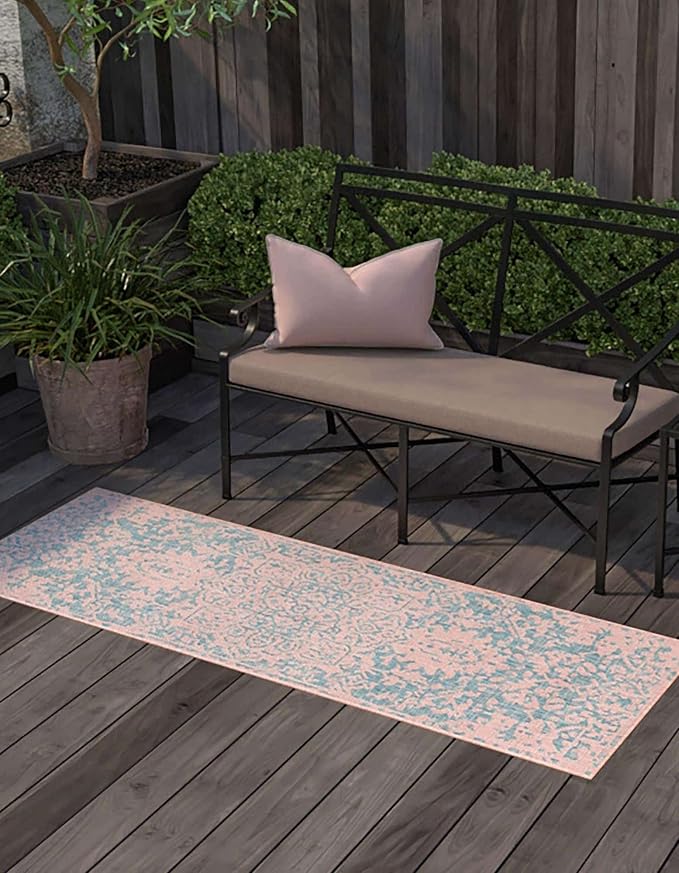 Unique Loom Jill Zarin Jill Zarin Outdoor Collection Area Rug - Dubai (2' x 6' 1" Runner, Pink and Aqua/Light Blue)