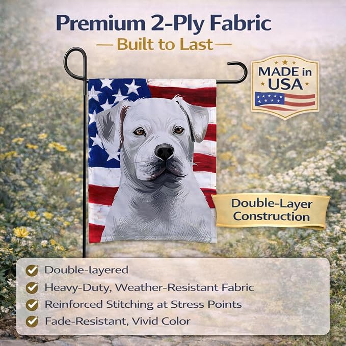 Caroline's Treasures CK6395GF American Bulldog American Flag Garden Flag Mailbox Flag Decorative Yard Flag Banner Outside Patio Artwork Yard Flower Beds, Garden Size, Multicolor
