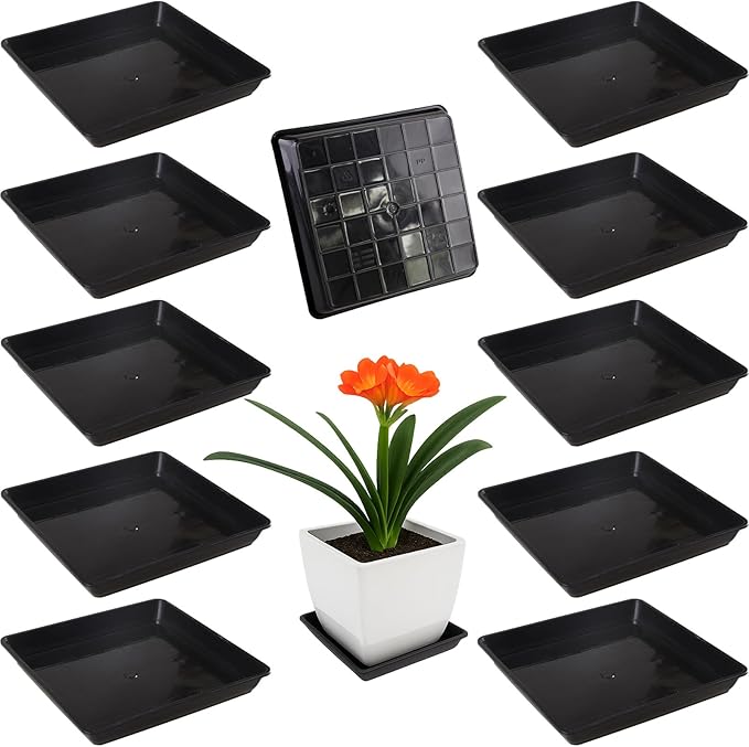 10 Pack Square Plant Saucer 12 Inches Plant Trays for Pots Plastic Square Drip Trays Flower Pot Saucers Black Planter Water Tray Plant Drainage Tray, Black