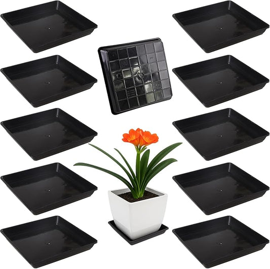 10 Pack Square Plant Saucer 12 Inches Plant Trays for Pots Plastic Square Drip Trays Flower Pot Saucers Black Planter Water Tray Plant Drainage Tray, Black