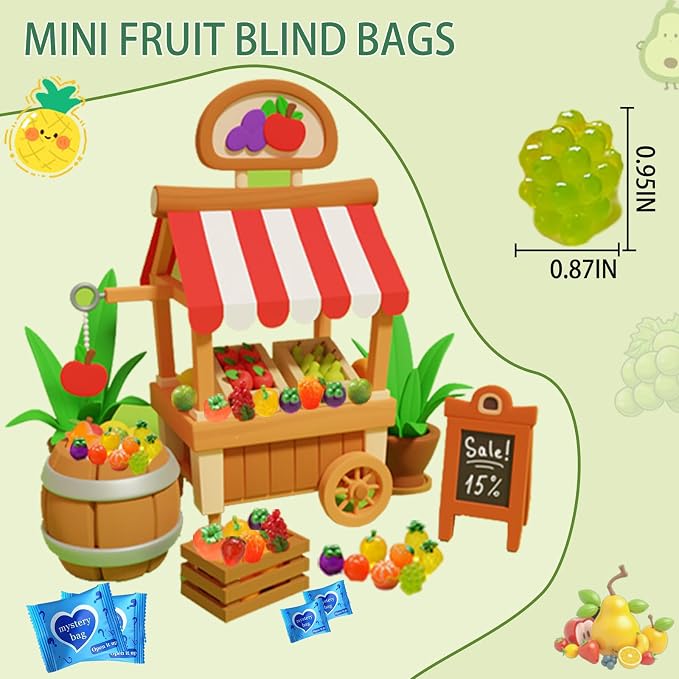 Mini Glow In The Dark Animal Resin Models, Resin Animals Mystery Bags, Individually Wrapped Blind Bags Tiny Animal Figurines, Collectible Mini Animals For Fairy Garden, DIY Crafts (100, Fruit)