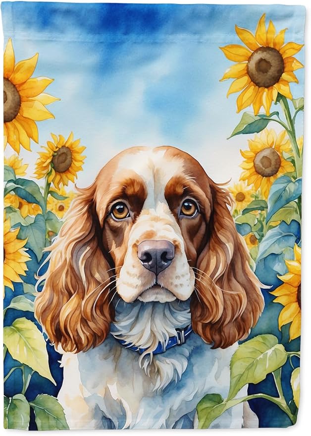 Caroline's Treasures DAC6058CHF Cocker Spaniel in Sunflowers House Flag Large Porch Sleeve Pole Decorative Outside Yard Banner Artwork Wall Hanging, Polyester, House Size, Multicolor