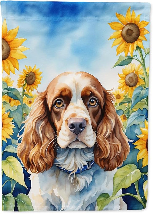 Caroline's Treasures DAC6058CHF Cocker Spaniel in Sunflowers House Flag Large Porch Sleeve Pole Decorative Outside Yard Banner Artwork Wall Hanging, Polyester, House Size, Multicolor