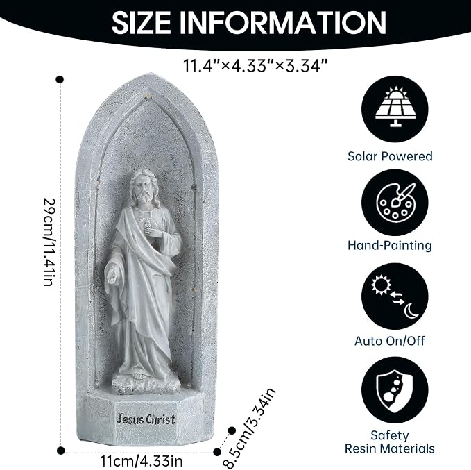 11.4" 7 Solar Light Jesus Statue Outdoor Decor, Religious Blessed Father Statue with LED Light, IP44 Waterproof Outdoor Figurine for Home/Garden Decor, Gift for Men/Father