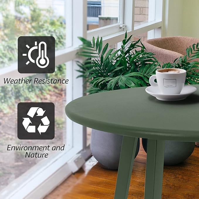 Meluvici Outdoor Table, Weather Resistant Patio Round Metal Steel Small Table, Waterproof End Table for Garden Balcony Yard, Dark Green