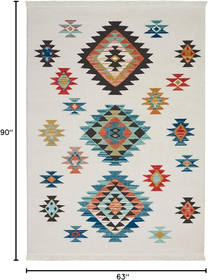 Nourison Home Tribal Decor White 5'3" x 7'6" Area Rug - Easy Clean, Non Shedding, Bed Room, Living Room, Dining Room, Kitchen (5' x 8')