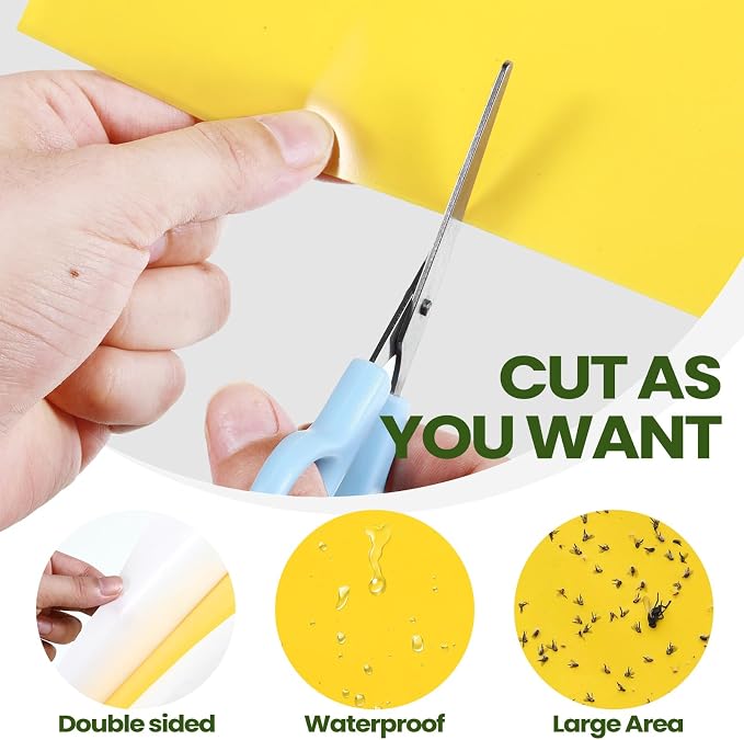 Qualirey 300 Pcs Yellow Sticky Traps for Gnats, 6 x 8 Inch Dual Sided Gnat Traps for Indoor Outdoor Plants, Fungus Gnat Sticky Cards for Fruit Flies Whiteflies Thrips, Twist Ties and Plastic Holders