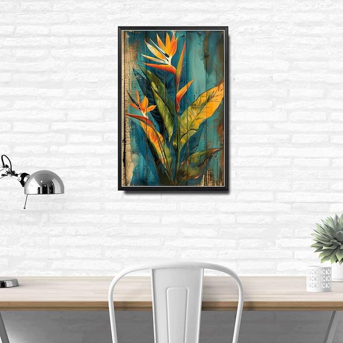 Metal Sign Tin Sign Vintage Wall Art Vintage Bird of Paradise Tin Sign for Exotic Garden Decor Rustic Wall Art and Distressed Wood Pan Kitty Decor for Bar 8×12 Inches with Metal Frame