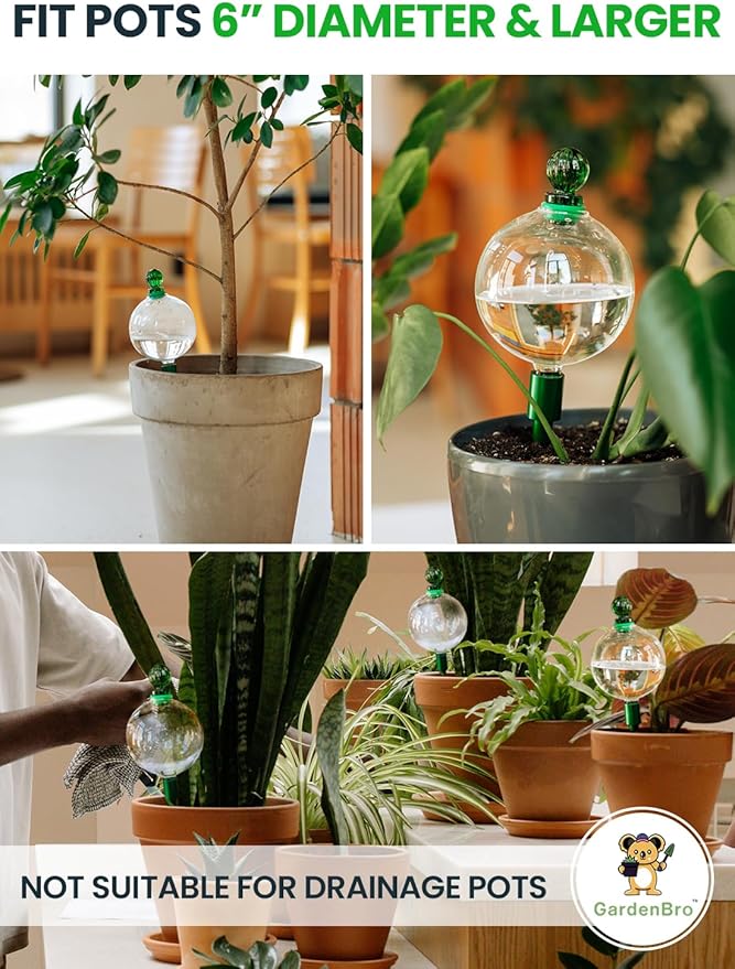 4pcs 16 Oz Plant Watering Globes for Indoor Plants with Metal Self Watering Planter Insert - Premium XL Glass Hand-Blown Globes - Automatic Plant Waterer Indoor, Gift Idea for Gardeners [4, Clear]