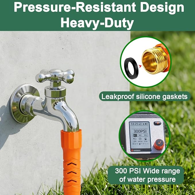 30FT Flexible Garden Hose & 10Modes Nozzle,Lightweight Water Hose,Kink-Free,All-Weather 3/4 in. Hose for RV,Boat,Car Wash,Garden,Yard,Camper,Outdoor None Expanding (Orange-Black, 30 Feet)