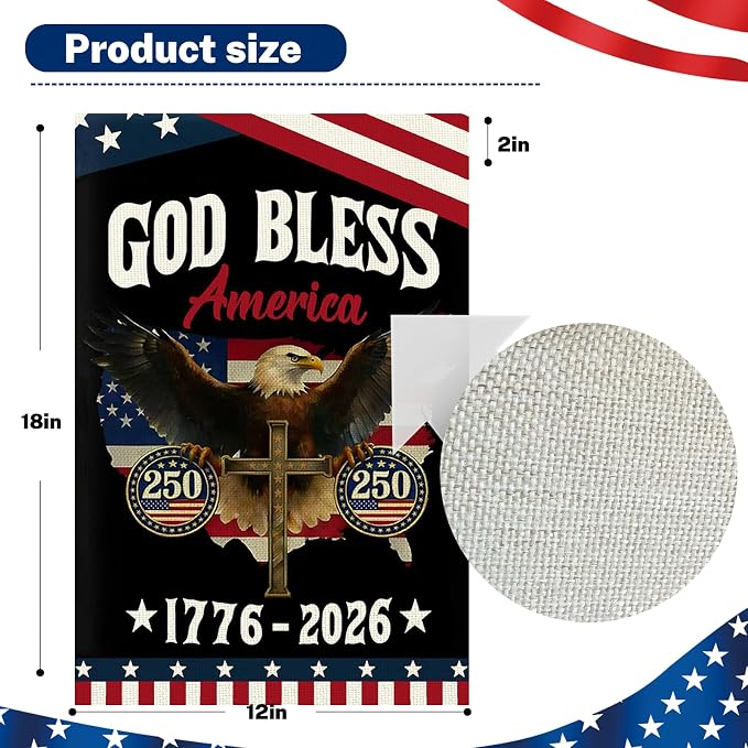250 Anniversary Usa Garden Flags for Outside, 250 Anniversary USA Flag 1776-2026 God Bless America Commemorative Patriotic Banner with Eagle Design Yard Sign 4th of July Decorations Double-Sided Waterproof 250 Year American Flag 12x18 Inch