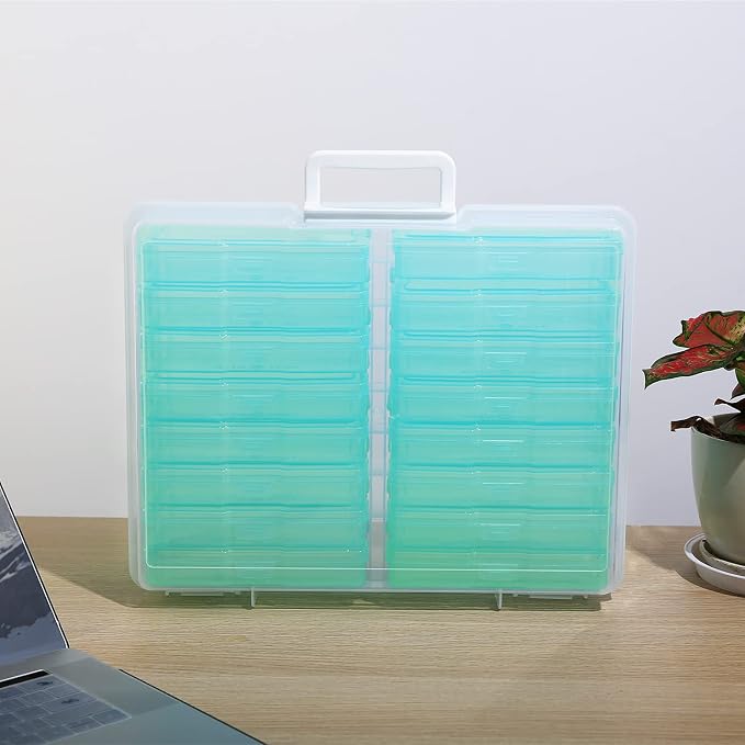 4" x 6" Photo Storage Case with Handle, 16 Inner Photo Organizer Keeper, Extra Large Storage Picture Boxes, Seed Storage, Transparent Craft Keeper (Green)