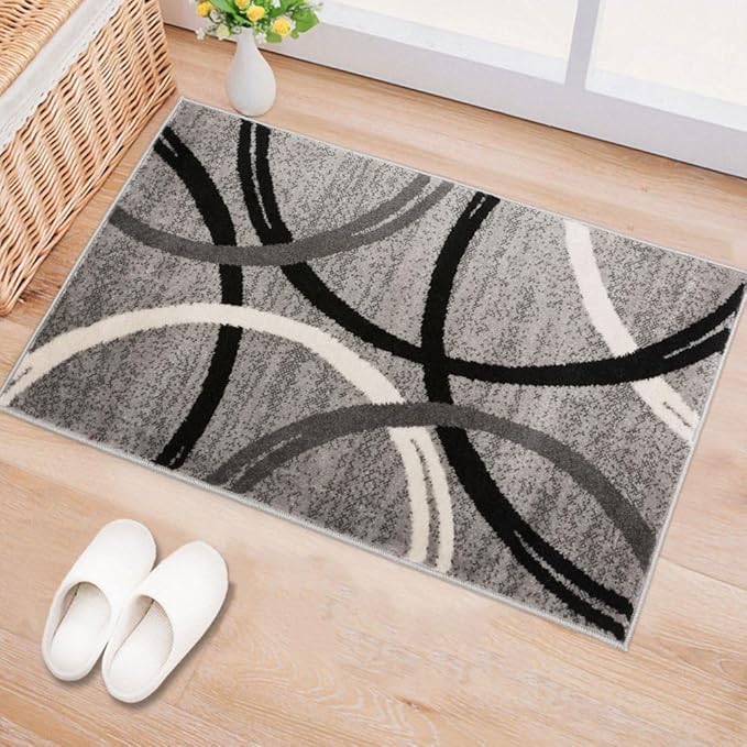 Rugshop Wavy Circles Jute Backing Accent Living Room Area Rug Gray 2' x 3' | Rectangular, Size 2' x 3', Bedroom, Dining Room, Home Office, Kitchen, Entryway, Hallway, Nursery, Kids Room, Guest Room