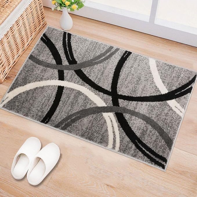 Rugshop Wavy Circles Jute Backing Accent Living Room Area Rug Gray 2' x 3' | Rectangular, Size 2' x 3', Bedroom, Dining Room, Home Office, Kitchen, Entryway, Hallway, Nursery, Kids Room, Guest Room