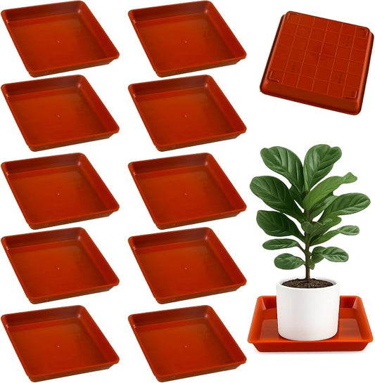 10 Pack Square Plant Saucer 6 Inches Plant Trays for Pots Plastic Square Drip Trays Flower Pot Saucers Black Planter Water Tray Plant Drainage Tray, Brick Red