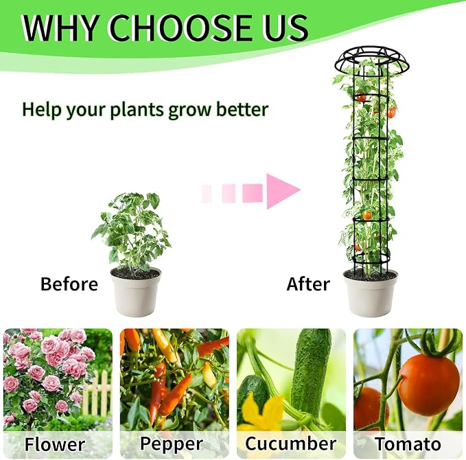 77-Inch Garden Trellis for Climbing Plants,Heavy-Duty Metal Obelisk with Mushroom Top,Stable Support for Potted Clematis,Tomato,Cucumber,Rose,Pea & Vine