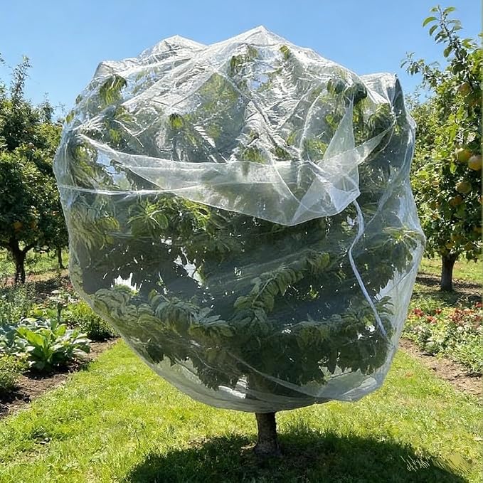 1Pack 12x16Ft Extra Large Fruit Tree Netting with Drawstring & Zipper - Reusable Plant Protection Bag, Heavy Duty PE Mesh Cover for Blueberry Bushes - Blocks Birds/Deer/Squirrels