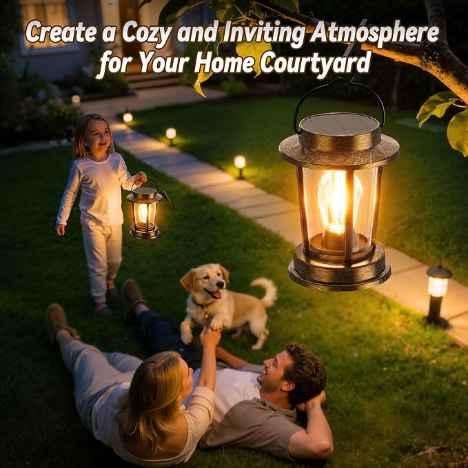 Solar Lanterns Outdoor Waterproof 2 Pack , Upgraded Solar Lights Outdoor, Bright Solar Powered Lanterns Decorative, Hanging Solar Lights for Outside Patio Garden Yard Path Porch Decor(Antique Copper)
