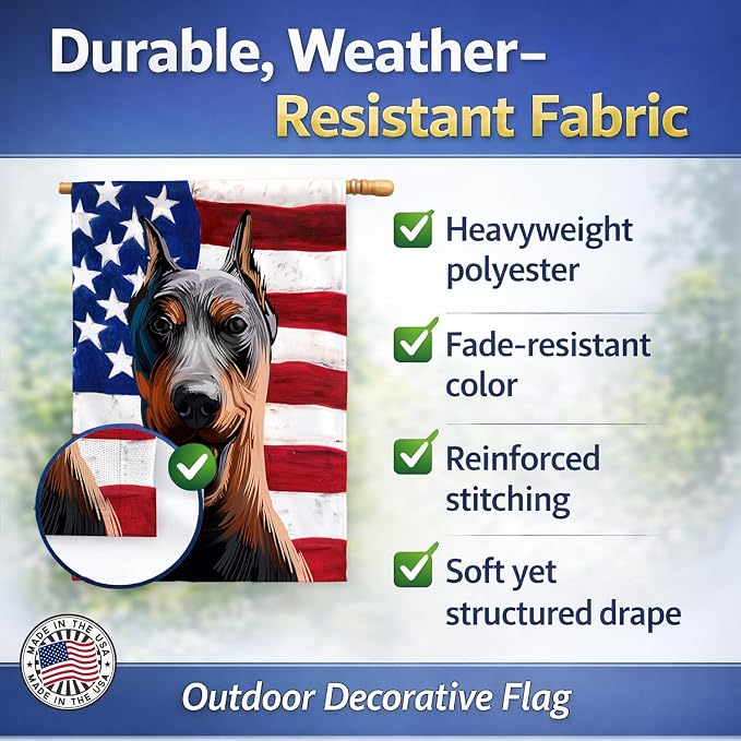 Caroline's Treasures CK6534CHF German Pinscher Dog American Flag House Flag Large Porch Sleeve Pole Decorative Outside Yard Banner Artwork Wall Hanging, Polyester, House Size, Multicolor