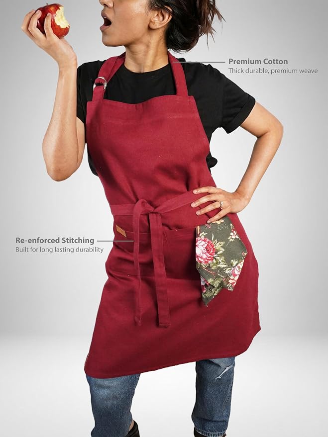 100% Cotton Kitchen Apron with 2 Pockets – Adjustable Chef Apron for Cooking Baking BBQ – Unisex Apron