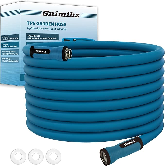 Garden Hose 5/8 in x 75 ft, Made of TPE (BetterThan PVC/Hybrid Polymer), Lightweight yet Durable Water Hose with Ergonomic Grip, Drinking Water Safe Material, All-Weather, 3/4" GHT Fittings