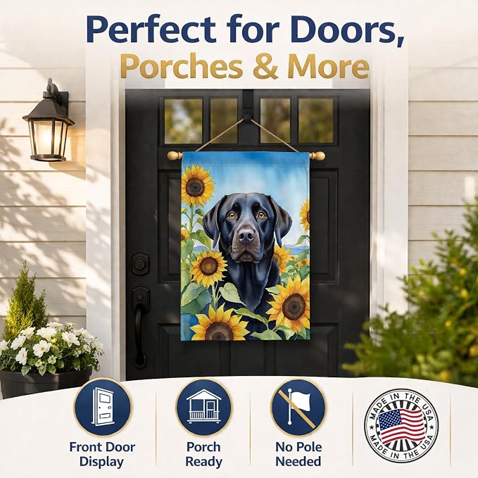 Caroline's Treasures DAC6109CHF Labrador Retriever in Sunflowers House Flag Large Porch Sleeve Pole Decorative Outside Yard Banner Artwork Wall Hanging, Polyester, House Size, Multicolor