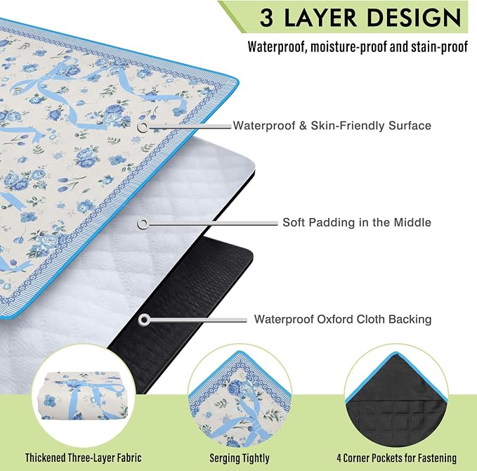 Floral Picnic Blankets Waterproof Foldable, 60″X80″ Packable Picnic Mat Cute Bow Outdoor Blanket for Grass,Large Beach Blanket Sandproof Picnic Accessories for Camping Music Festival Party Park Travel