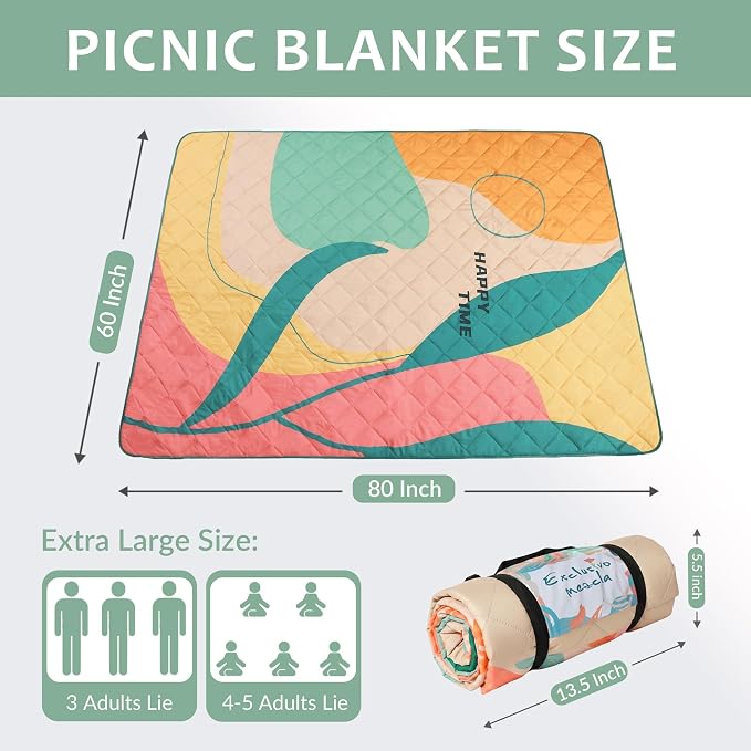 Exclusivo Mezcla Extra Large Waterproof Picnic Blankets 3 Layer, Sandproof and Foldable Outdoor Blanket for Beach Camping, Park and Travel