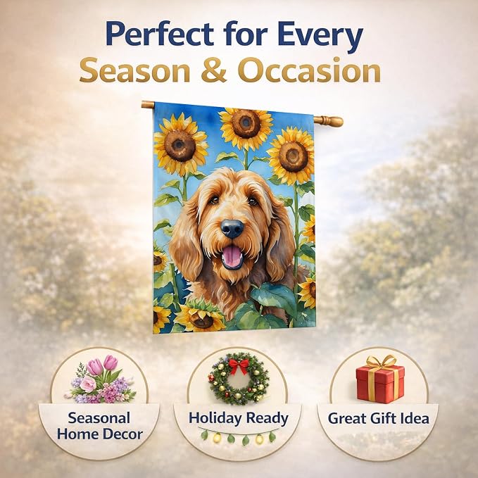Caroline's Treasures DAC6130CHF Otterhound in Sunflowers House Flag Large Porch Sleeve Pole Decorative Outside Yard Banner Artwork Wall Hanging, Polyester, House Size, Multicolor