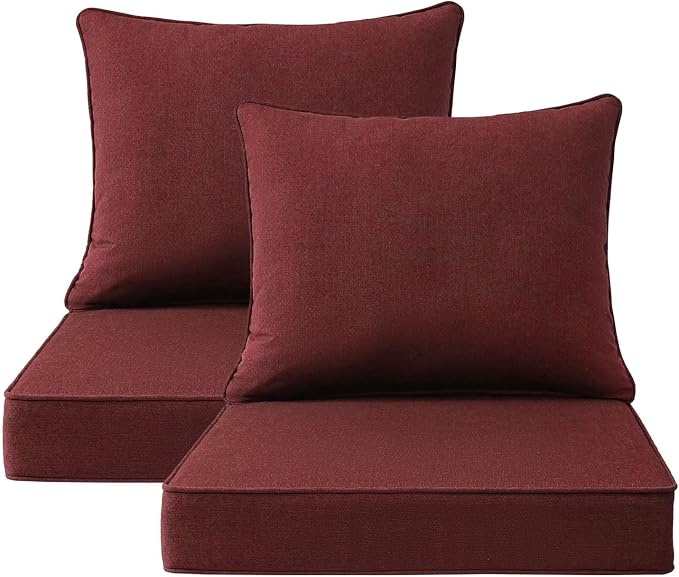Unimatta Sunbrella Outdoor Chair Cushions Set, 22" x 22", Set of 2, Water-Repellent, Fade Resistant, Deep Seat Bottom and Back Cushion for Backyard, Couch, Sofa and Patio Furniture, Spectrum Brick
