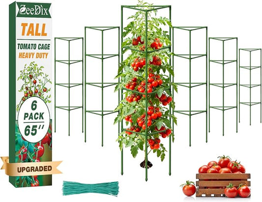 ZeeDix 6 Pack 65 Inch Tall Tomato Cages for Garden, Heavy Duty Large Plant Trellis Support Stakes for Climbing Plants, Adjustable Tomatoes Cage for Outdoor Raised Garden Bed