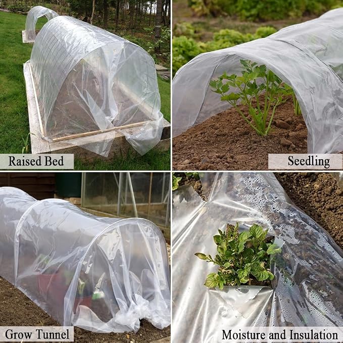 12x25 Ft Clear Plastic Floating Row Cover Freeze Protection, 2.4 Mil Polyethylene Plant Cover for Farm, Vegetable, Garden Beds, Greenhouse Plastic Sheeting for Frost Rain Snow Wind Against
