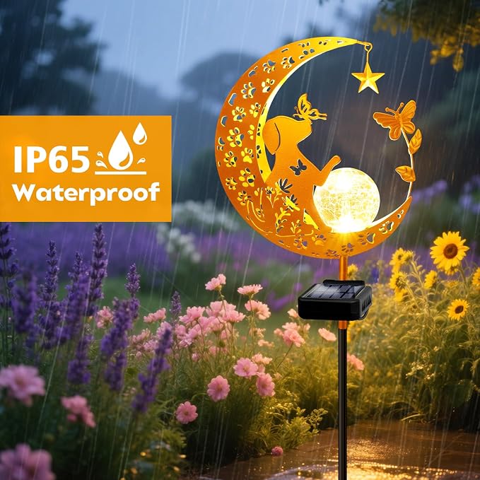 Solar Garden Lights Waterproof, Gift for Women Mom Grandma Wife Daughter, Dog Pathway Stake Lights, Glass Globe with Moon Dog Decor, Outdoor Decor Lights for Walkway Yard Lawn Patio Courtyard Garden