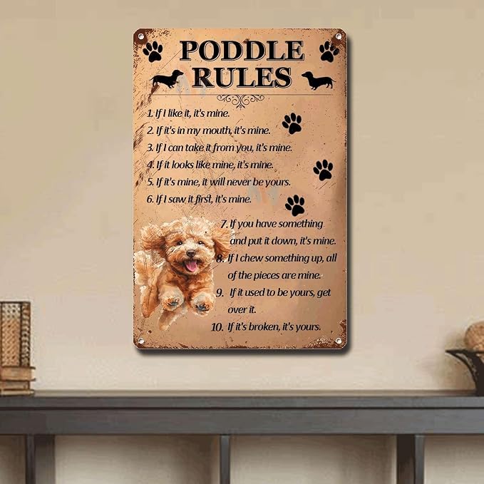 Metal Sign Tin Sign Vintage Wall Art Poddle Rules Sign for Garden for Room 6×8 Inches