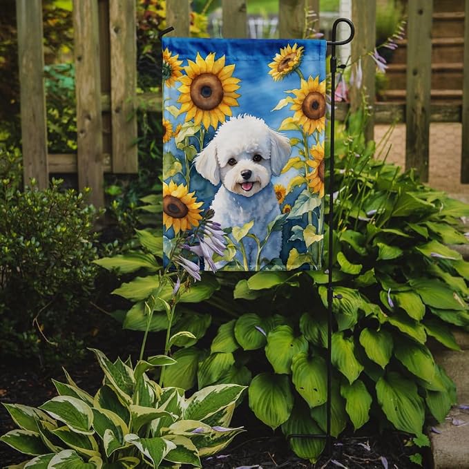 Caroline's Treasures DAC6027GF Bichon Frise in Sunflowers Garden Flag Mailbox Flag Decorative Yard Flag Banner Outside Patio Artwork Yard Flower Beds, Garden Size, Multicolor