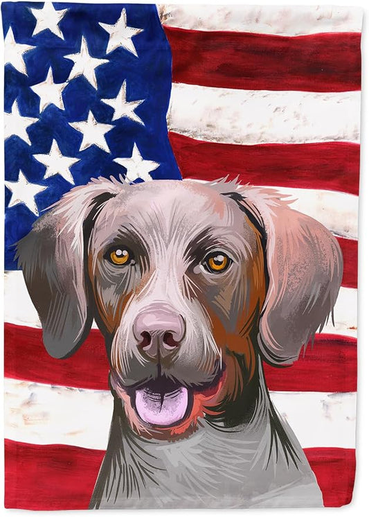 Caroline's Treasures CK6649CHF Pointer Dog American Flag House Flag Large Porch Sleeve Pole Decorative Outside Yard Banner Artwork Wall Hanging, Polyester, House Size, Multicolor