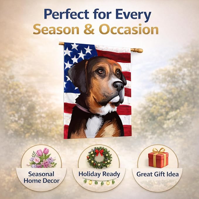 Caroline's Treasures CK6414CHF Austrian Black and Tan Hound American Flag House Flag Large Porch Sleeve Pole Decorative Outside Yard Banner Artwork Wall Hanging, Polyester, House Size, Multicolor