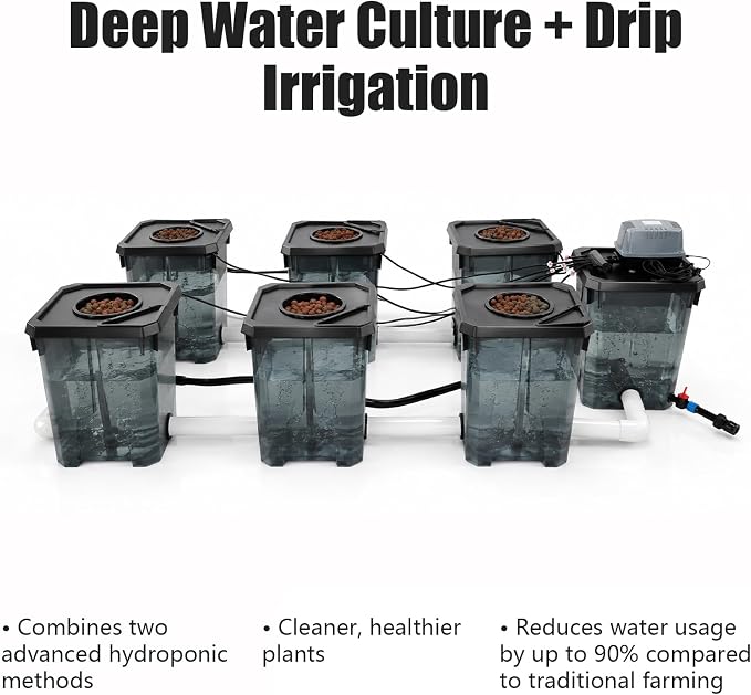 DWC Hydroponic System, Hydroponic Bucket Set (6 Planting Buckets+1 Storage Bucket), 7.13Gallon Water Culture Growing Bucket with Air Pump & Top Drip Kit, for Indoor/Outdoor