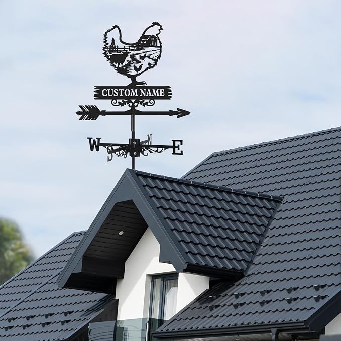 Personalized Metal Weather Vane, Custom Name Weathervane, Chicken Coop Signs, Weather Vanes for Outside, Wind Vanes for Farmhouse Yard Shed Decor, Housewarming Gifts Color01