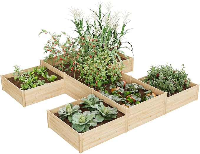 AMERLIFE Raised Garden Bed – 12x12x2 ft H-Shaped Wooden Planter Box, 180 Cu. Ft Capacity, Double-Layer Design for Outdoor Patio, Yard, and Garden Use