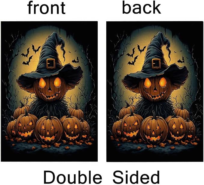 EMMTEEY Halloween Garden Flag Scary Halloween 12.5X18 Double-Sided, Seasonal Yard Flags Pumpkin Bats Small Burlap Garden Flags for Outside Front/Back Door