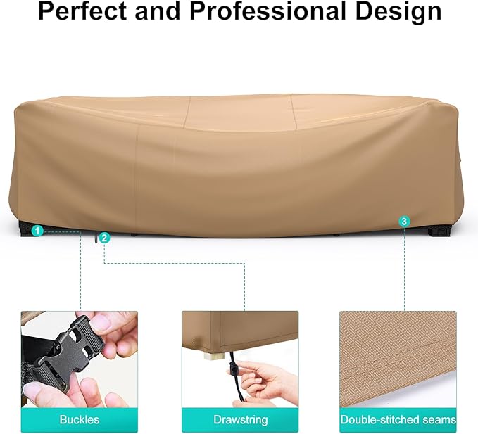 Patio Furniture Set Cover Waterproof, Heavy Duty Furniture Covers for Outdoor Sectional Sofa Set Wicker Rattan Table Chair Rectangular,102"L×74"W×28"H,Brown