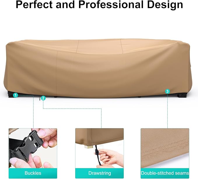 Patio Furniture Set Cover Waterproof, Heavy Duty Furniture Covers for Outdoor Sectional Sofa Set Wicker Rattan Table Chair Rectangular,118"L×57"W×28"H,Brown