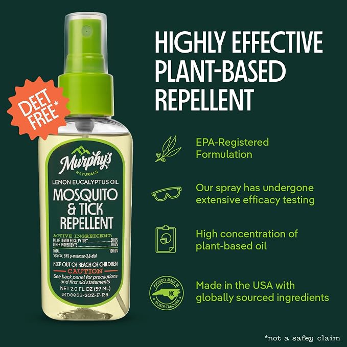 Murphy's Naturals Mosquito & Tick Bug Repellent Spray, 2 fl oz (Pack of 3) | 30% oil of lemon eucalyptus, EPA-registered & DEET-free*; 2 fl oz pump 3-pack protects skin & gear up to 6 hours